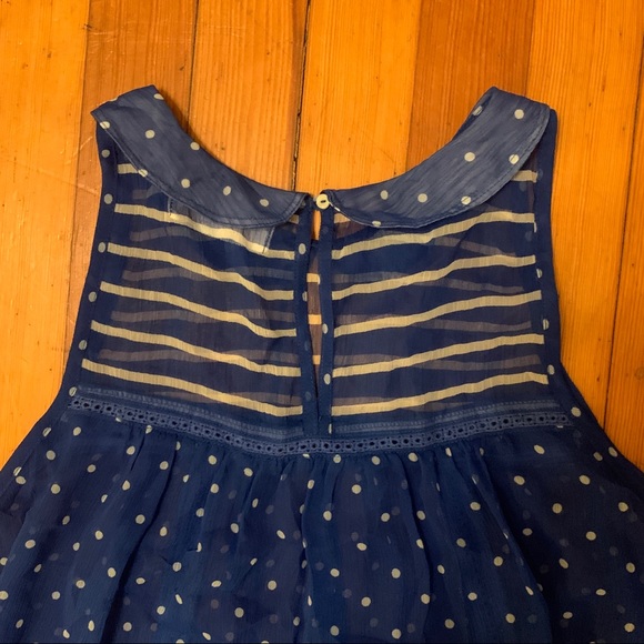 Blue Polka Dot Sheer Blouse w/ Peter Pan Collar - Picture 5 of 9